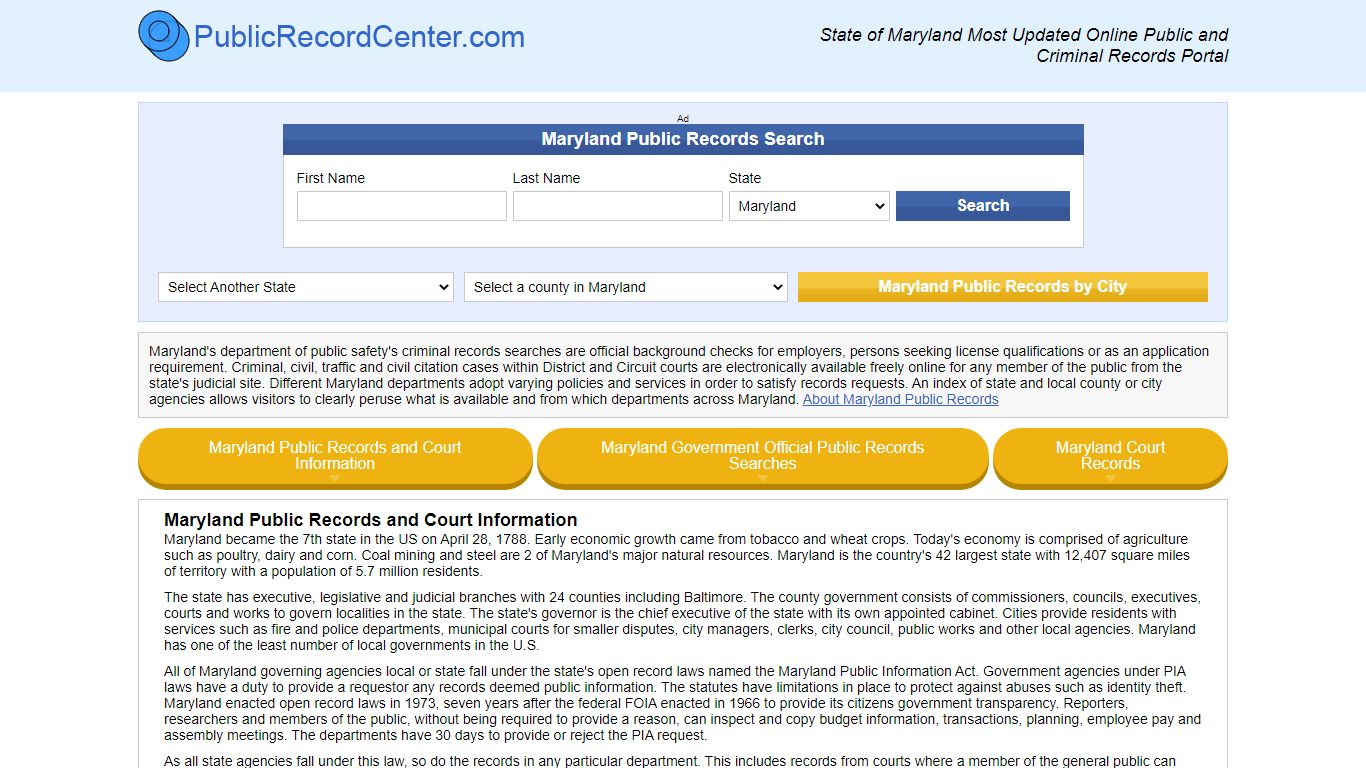 Maryland Free Public Records, Criminal Records And Background Checks